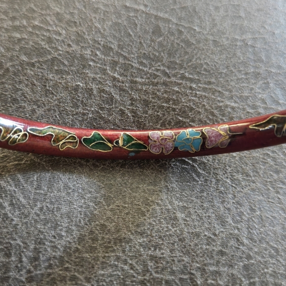 Vintage Red Floral Cloisonne Enamel Bangle - Picture 5 of 8
